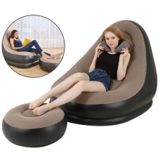 Надувний диван AIR SOFA Надувне велюрове крісло з пуфиком Коричневий