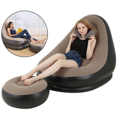 Надувний диван AIR SOFA Надувне велюрове крісло з пуфиком Коричневий