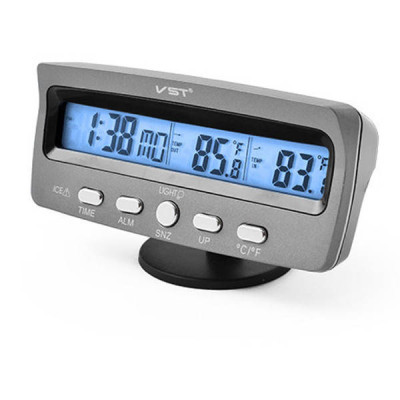 Автомобільний годинник з термометром VST 7045V Сірі