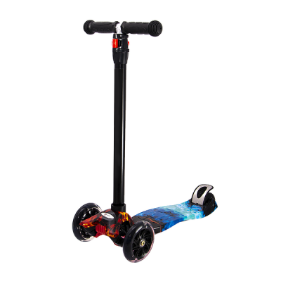 Дитячий самокат Scooter SL-4Z колеса, що світяться, і складна ручка Синє полум'я