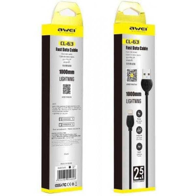 Кабель usb awei cl-63 lightning чорний