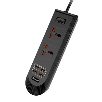 Подовжувач Remax BKL-08 2 Socket / 4 USB / Кабель 200см Чорний