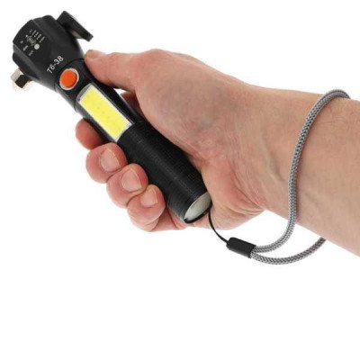 Ліхтар ручний аварійний t6-28LED USB + склобій Синій