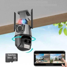 Камера відеоспостереження вулична поворотна з сиреною та зумом Dual Lens Zoom 8MP