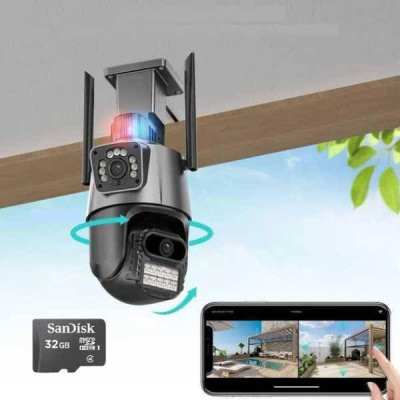 Камера відеоспостереження вулична поворотна з сиреною та зумом Dual Lens Zoom 8MP