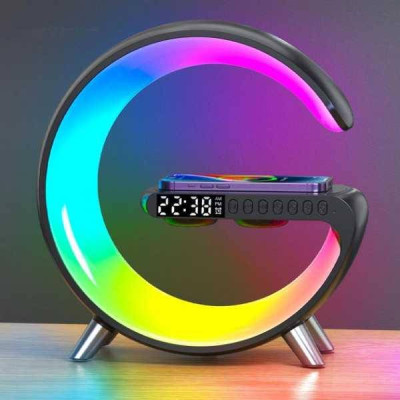 Нічник Smart Light з бездротовою зарядкою, колонкою та годинником Чорний