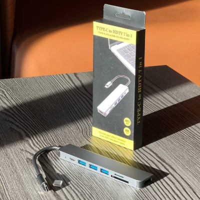 Хаб 7в1 USB AC-500 Type-C to RJ45+HDMI+2xUSB 3.0 XK-AC500-SL XoKo Сірий