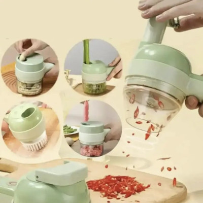 Подрібнювач механічний для овочів з насадками 4в1 Food Chopper Зелений