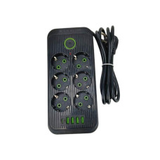 Мережевий фільтр з USB (6×220В+4×USB+1×Type-C) QL-1075U 5 метрів Чорний