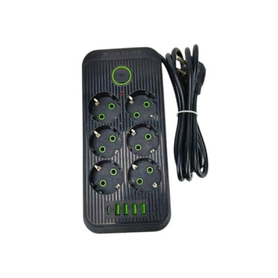 Мережевий фільтр з USB (6×220В+4×USB+1×Type-C) QL-1075U 5 метрів Чорний