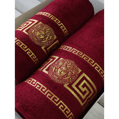Рушники подарункові Moz versace bordo набір 2шт