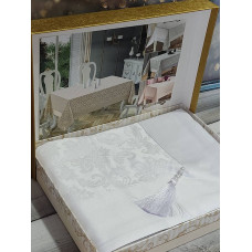 Скатертина Tabe POLYCOTTON BEYAZ 160х220смЖаккард Бавовна/Поліестер