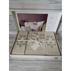 Постільна білизна з вишивкою Pupilla Diamond kapuchino Сатин Бавовна Євро розмір (4 наволочки)