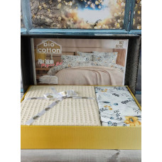 Постільна білизна літня Bio Cotton Bej Ранфорс (покривало вафельне) Євро розмір