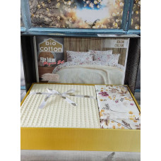 Постільна білизна літня Bio Cotton Krem Ранфорс (покривало вафельне) Євро розмір