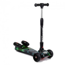 Самокат триколісний з парогенератором та музикою, складне кермо Best Scooter MAXI Чорний із зеленим