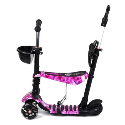 Самокат триколісний 5в1 з батьківською ручкою та кошиком Scooter