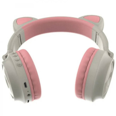 Бездротові навушники Bluetooth з вушками єдинорога LED ZW-028C рожеві з сірим
