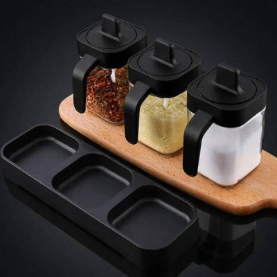 Набір для зберігання спецій на 3 банки Seasoning bottle set Чорний
