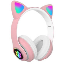 Бездротові Bluetooth навушники з котячими вушками LED з карткою пам'яті B39M Рожеві