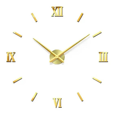 Настінні годинники на клейкій основі Римські цифри 3D DIY Clock 55см Золото
