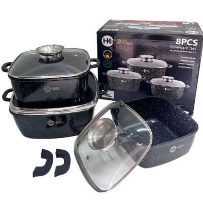 Набір квадратних казанів 3шт з кришками + 2 прихватки Higher Kitchen HK-302