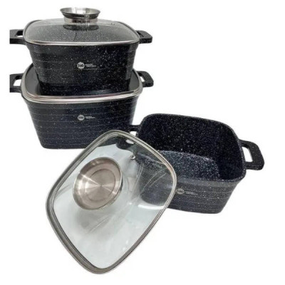 Набір квадратних казанів 3шт з кришками Higher Kitchen HK-322 Чорний