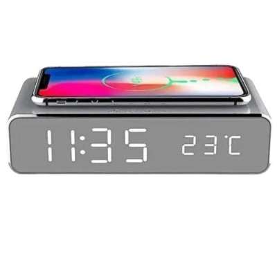 Цифровий годинник з бездротовою зарядкою Digital Clock Wireless Charging