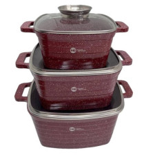 Набір квадратних казанів 3шт з кришками Higher Kitchen HK-322 Червоний