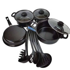 Набір посуду + кухонне приладдя 13 предметів Cookware Set Чорний