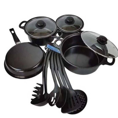 Набір посуду + кухонне приладдя 13 предметів Cookware Set Чорний