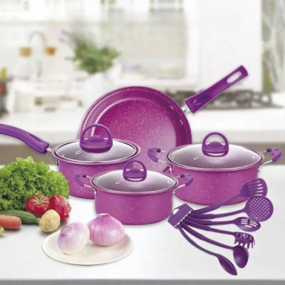 Набір посуду + кухонне приладдя 13 предметів Cookware Set Рожевий