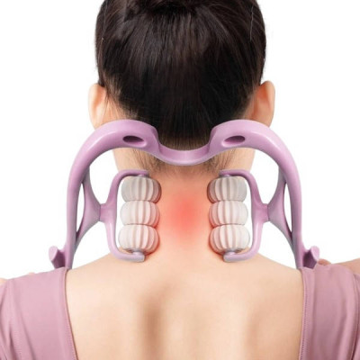 Роликовий масажер для всього тіла 6 роликів Massager of Neck Kneading Рожевий