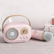 Караоке з мікрофоном на акумуляторі Ретро Bluetooth Рожеве