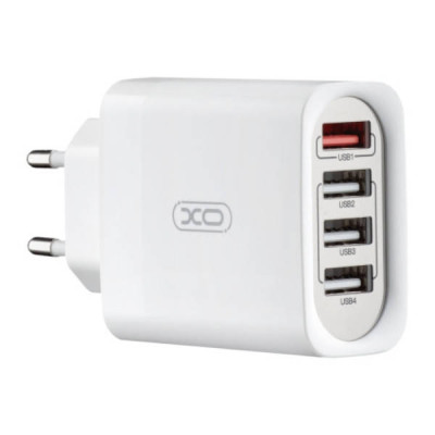 Мережевий зарядний пристрій 4USB XO L100 1USB QC3.0+3USB 2.4A з Type-c кабелем Біле