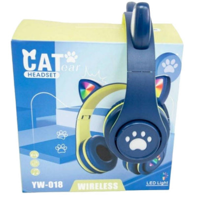 Бездротові навушники Bluetooth з котячими вушками LED YW-018 Сині