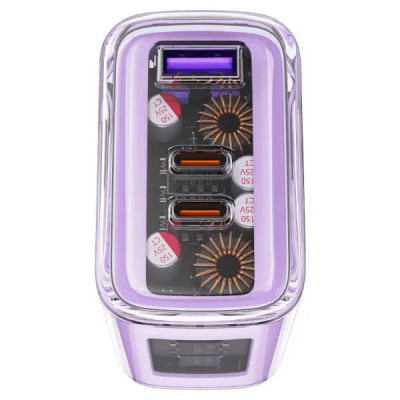 Мережевий зарядний пристрій ACEFAST A45 Sparkling series PD65W GaN (2*USB-C+USB-A) charger Purple alfalfa