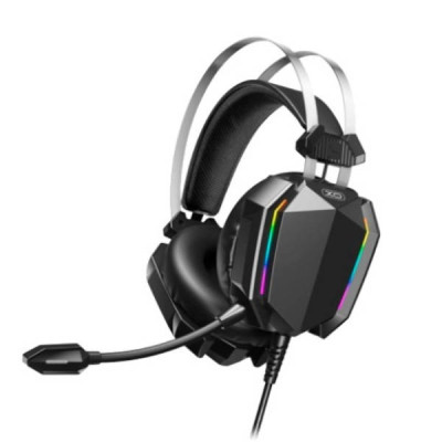 Ігрові навушники XO GE-07 провідні з мікрофоном і LED RGB підсвічуванням Чорні