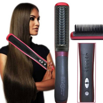 Електричний гребінець-випрямляч ASL-908 Hair Straightener Чорний з червоним