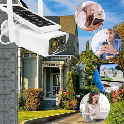 Камера відеоспостереження із сонячною панеллю WiFi Q2 ICSEE FHD-Contains18650 batteries Біла