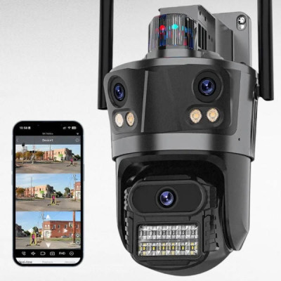 Потрійна IP-камера із сигналізацією Rotation P12, Wifi, 12mp (4mp+4mp+4mp)