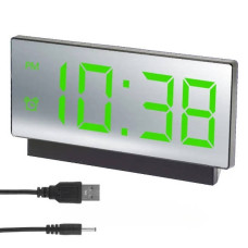 Годинник мережний VST-897-4 з датчиком температури USB Зелене підсвічування