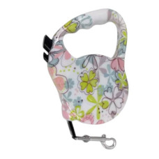 Повідець-рулетка 5м Retractable Dog Leash Білий з квітами