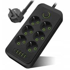 Мережевий фільтр з USB (6×220В+4×USB+1×Type-C) QL-1075U 3 метри Чорний
