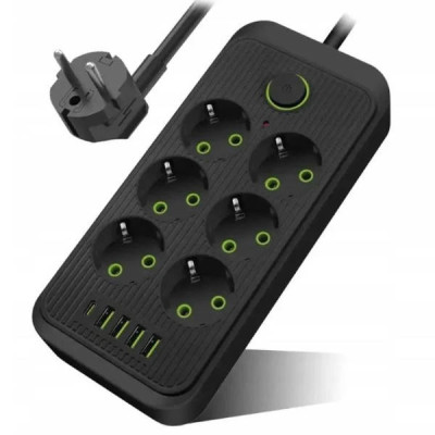Мережевий фільтр з USB (6×220В+4×USB+1×Type-C) QL-1075U 3 метри Чорний