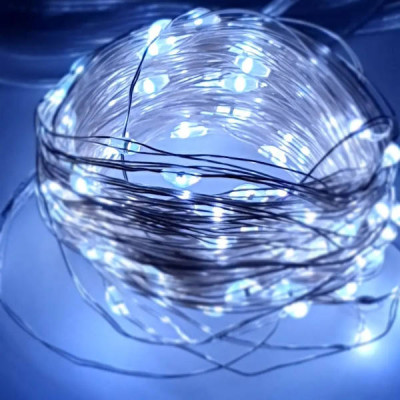 Світлодіодна гірлянда 12м 100LED RGB (живлення від сонячної панелі) Холодний білий