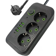 Мережевий фільтр з USB (3×220В+4×USB+1×Type-C) QL-1074U 5 метрів Чорний