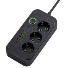 Мережевий фільтр з USB (3×220В+4×USB+1×Type-C) QL-1074U 3 метри Чорний