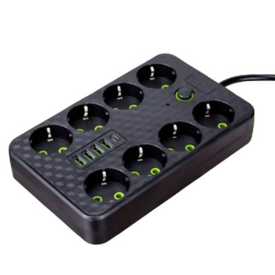 Мережевий фільтр з USB (8×220В+4×USB+1×Type-C) HG-2528 3 метри Чорний