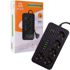 Мережевий фільтр з USB (5×220В+4×USB+1×Type-C) HG-2505 3 метри Чорний